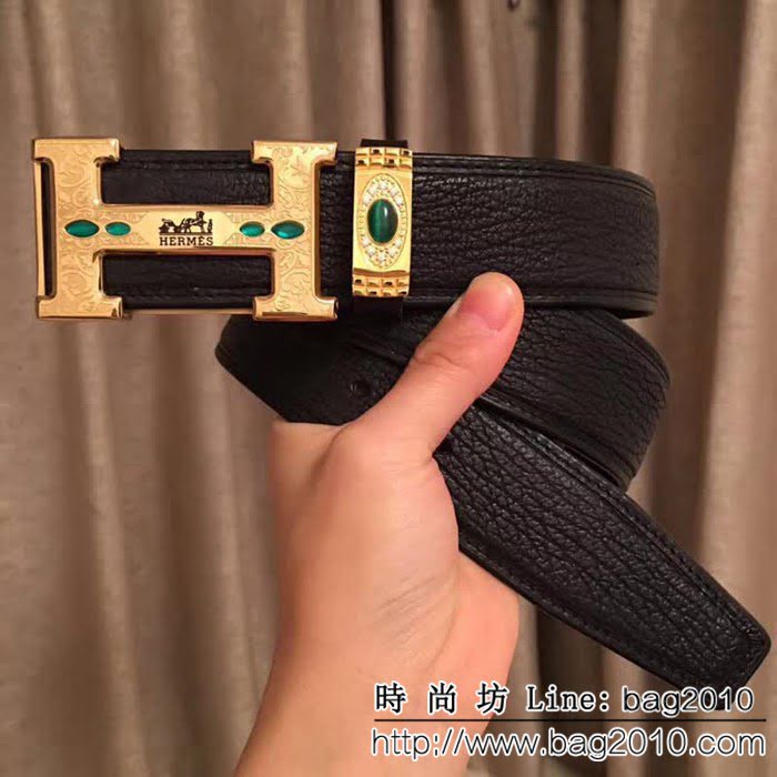 愛馬仕HERMES 太平洋深海鯊魚皮 鑲鑽貓眼石高端男士皮帶 HHG1196